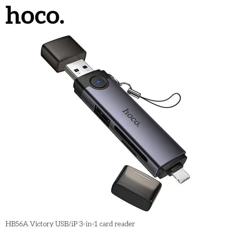 การ์ดรีดเดอร์ 3IN1 HOCO HB56A USB + IOS LIGHTNING อ่าน SD CARD, MICRO SD CARD, USB FLASH DRIVE รองรับ OTG ความเร็วสูง 5GBPS